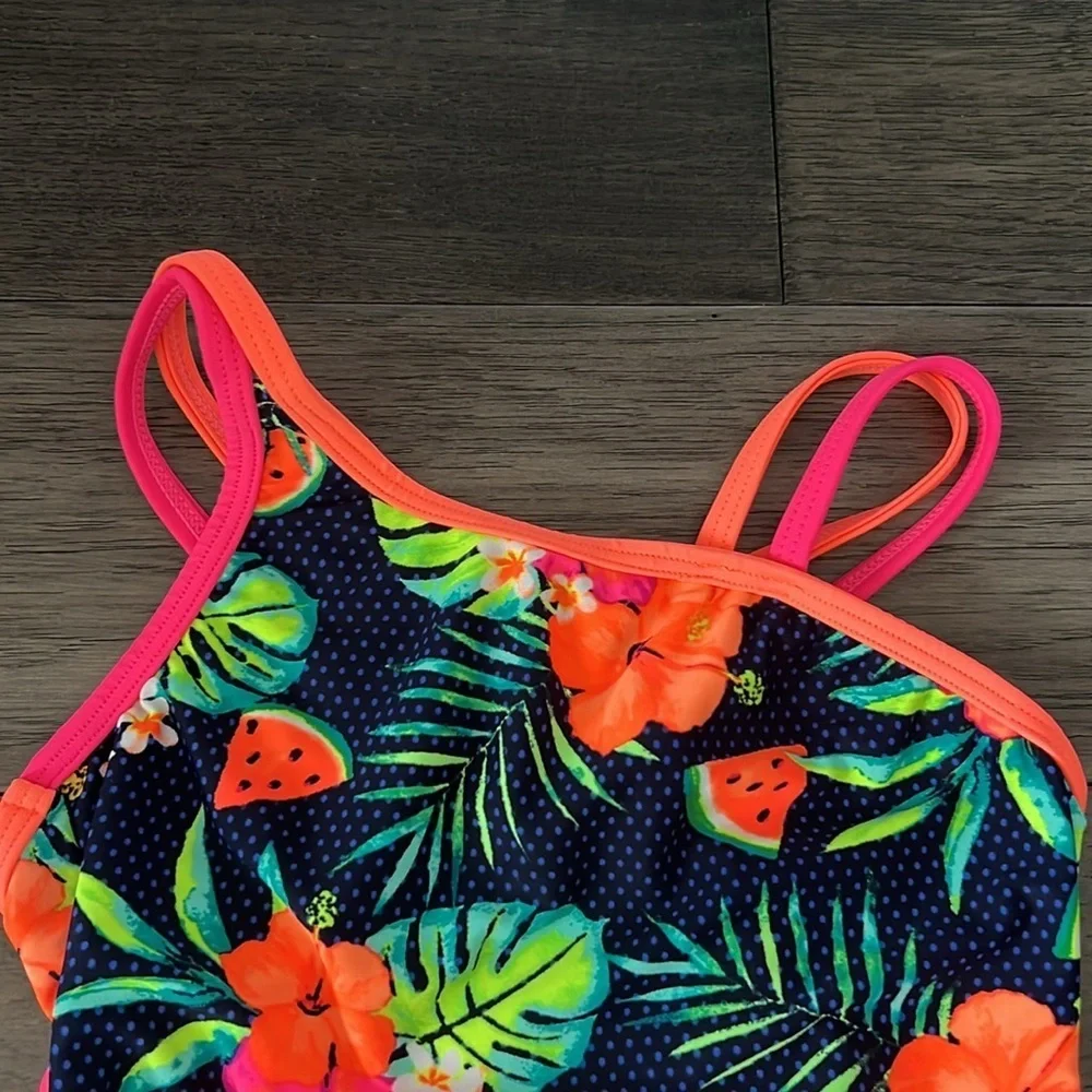 NWOT tropical low back crisscross strap asymmetrical top toddler swimsuit
